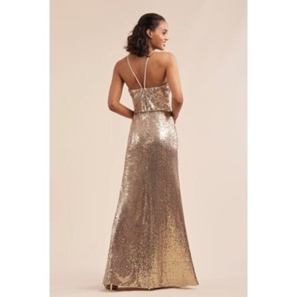NWT Jasmine Gold Sequin Formal Spaghetti Strap 14 Gown - Picture 9 of 9